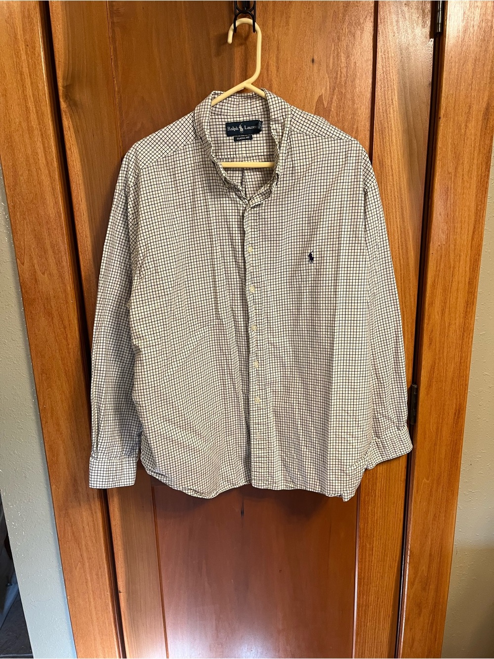 Ralph Lauren Men's White and Blue Micro-Check Button-Down Shirt
